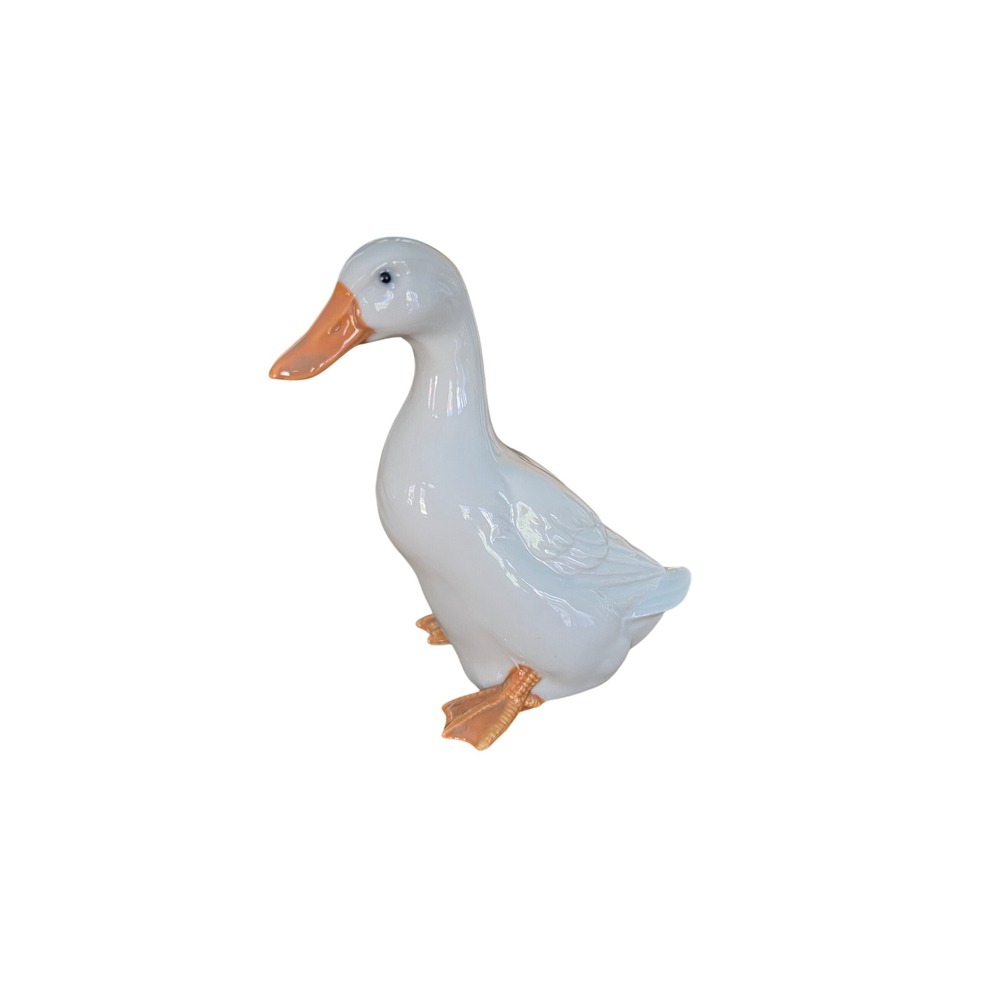 Vintage White Ceramic Duck Figurine Glossy Glazed Porcelain Bird Decor 4.5 inch
